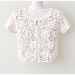 Vintage Y2K Hand Knit Crochet Top Cottagecore Coquette Open Knit Womens Layering